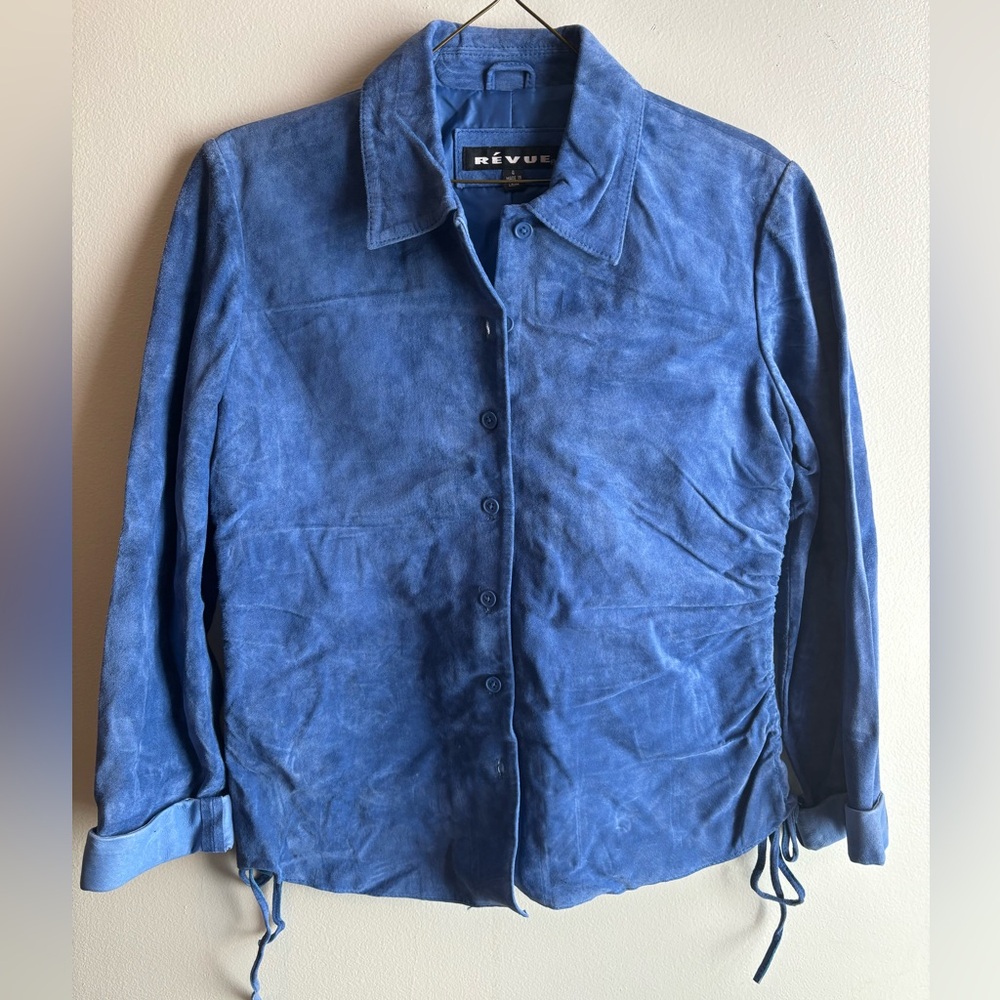 Blue Leather Button Down Shirt